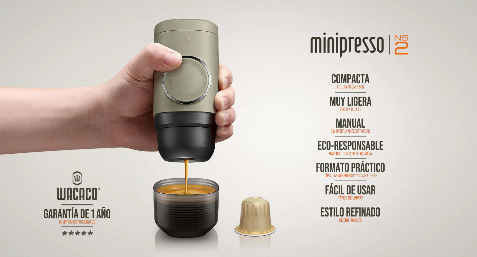 Minipresso NS2 de  Wacaco. Espresso, Café, Barista, Café en cualquier lugar, Cafetera de viaje, café increíbles, minipresso, el mejor café, el mejor espresso, wacaco pipamoka, maquina de espresso, cafetera de bolsillo, cafetera compacta.